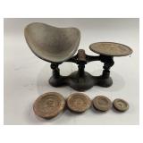 Vtg Metal Balance Scale with Weights