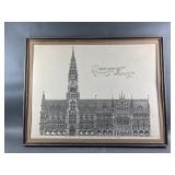 Print of the New Town Hall in Munich, Germany 1973