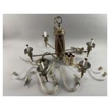 Antq Brass & Wood Chandelier w/Glass Arm Parts