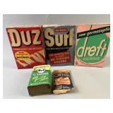Vntg. Detergent Containers Duz, Oxydol & More