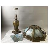 Antique Art Nouveau Slag Glass Table Lamp
