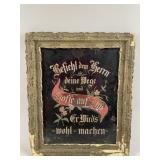 Antq Vic. Rev. Painted Glass Foil German Proverb