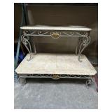 Wrought Iron Stone Top Coffee & Console Table Set