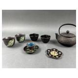 Antique Cloisonnï¿½ & Japanese Cast Iron Teapot Set