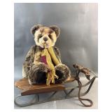 Charlie Bear On Sled Named Ade