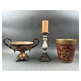 Ornate Bowl, Candle Holder & Florentine Waste Bin