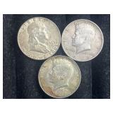 1963 Franklin, 1964 & 1967 Kennedy Half Dollars
