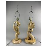MCM Sculptural Wood Lamp Pair Yasha Heifetz Style