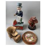 Cast Iron Bank, Body Builder Bulldog & More