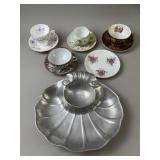 Vntg. & Antique Teacups & Wilton Armetale Dish