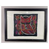 Framed Hand Stitched Kuna Mola Owl Design