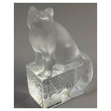 Lalique Cat On Pedestal Signed