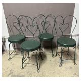 4 Wrought Iron Heart Back Ice Cream Parlor Chairs