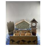 Vtg Wood Birdhouse, Berry Basket Carrier & More