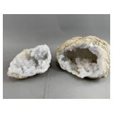 Set of 2 Natural Quartz Crystal Geode Rock
