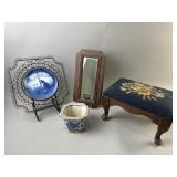 Antique Needlepoint Footstool, Plant Pot & More