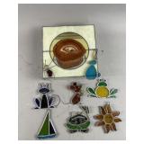 Vtg Stained Glass Jewelry Box & Suncatchers