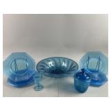 Vtg Blue Depression Luncheon Plates & More