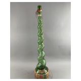 Vtg Italian Green Glass Spiral Chianti Wine Bottle