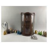 Vintage Wooden Curio Cabinet & Trinket Bottles