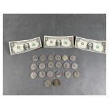 Lot Of Kennedy Half Dollars & 3 One Dollars