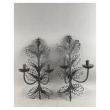 Vtg Wrought Iron Double Candle Wall Scounces