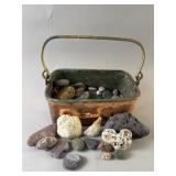 Copper Container Filled w/ Various Rocks & Stones