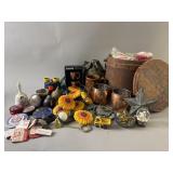 Antique sewing Basket, Marbles, More