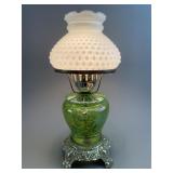 Vtg Green Glass Hurricane Lamp