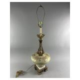 Mid Century Brass & Painted Glass Table Lamp