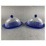 2 Vintage Blue Cobalt Blue Butter Dishes