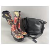 Black Coach Bag & Rain Boots Size 10