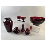 Anchor Glass Royal Ruby Red Vases, Bowl & More
