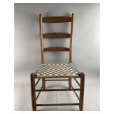 Vtg Ladder Back Chair Hand-Woven Checkered Seat