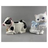 Vintage Ceramic Cat & Ceramic Cow Cookie Jar