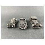 3 Danbury Mint Pewter Cars
