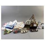 Vtg Items Incl. Linens, Antique Clocks & More