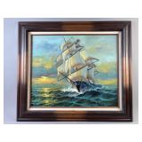 Preston Willis Ship At Sea Oil On Canvas