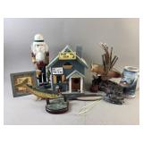 Vtg Bait Shop Birdhouse & More Fish Themed Items