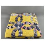 Vtg Handmade Double Wedding Ring Quilt