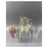 Vintage  Iridescent  Depression Glass  Pitcher &