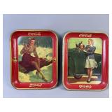 Vtg. 1942 Coca-Cola Roadster & Skater Girl Trays