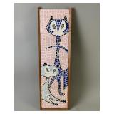 Mid Century Mosaic Tile Art Cat Portrait