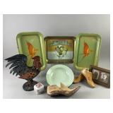 Vtg MCM Parrot Metal Serving Tray & More