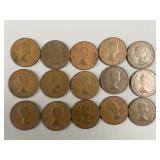 15 Vintage Canadian Large Pennies