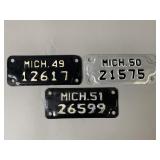 3 Vintage Mich Motorcycle Plates 1949, 1950, 1951