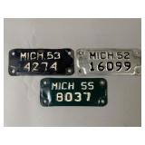 3 Vintage MI Motorcycle Plates 1952, 1953, 1955