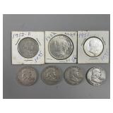 Liberty Head Dollar & 6 Silver Franklin Halves