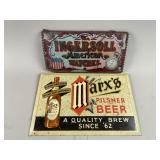 Vintage Marx Beer & Ingersoll Advertising Signs