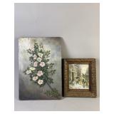 Oil on Wood & Antique Print